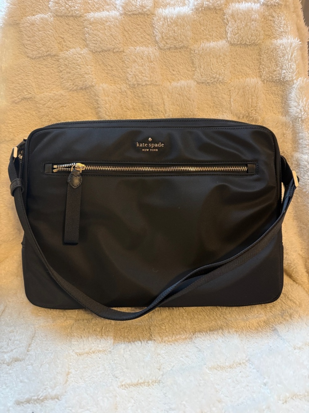 kate spade black nylon lap top bag with front zip pocket